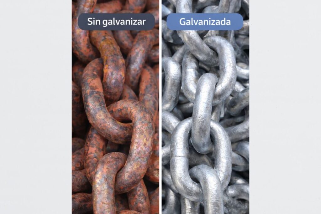Comparativa antes / después de cadena galvanizada